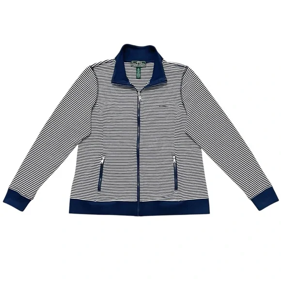 Lauren Active by Ralph Lauren L-RL Navy Blue & White Striped Zip-Up Track Jacket - Picture 4 of 16